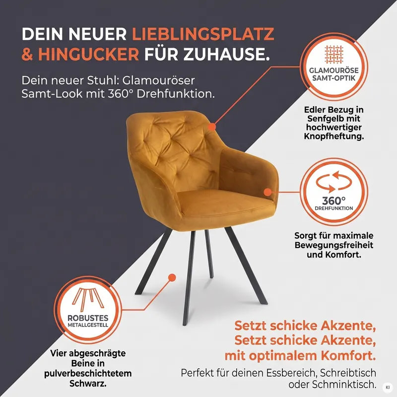 Armlehnstuhl mit 360° Drehfunktion, Senfgelb, Ansicht 16