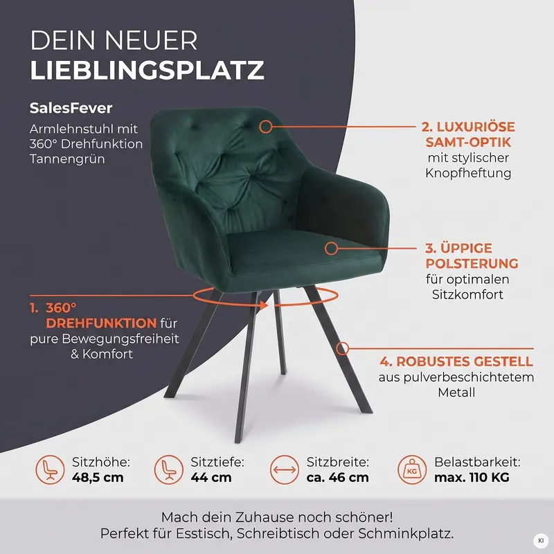 Armlehnstuhl mit 360° Drehfunktion, Tannengrün, Ansicht 13
