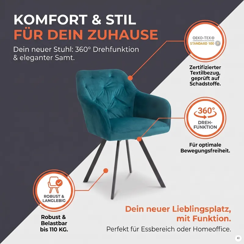 Armlehnstuhl mit 360° Drehfunktion Türkis, Ansicht 16