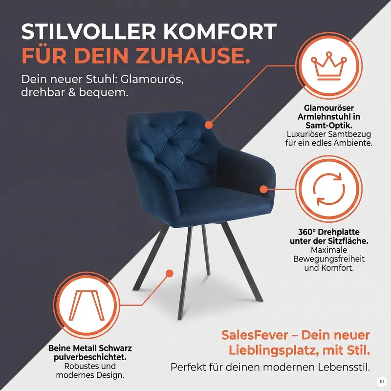 Armlehnstuhl mit 360° Drehfunktion Blau, Ansicht 16