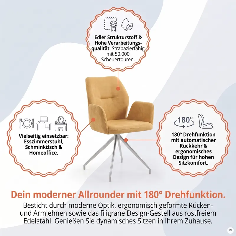 Armlehnstuhl mit 180° Drehfunktion, gelb, Ansicht 10