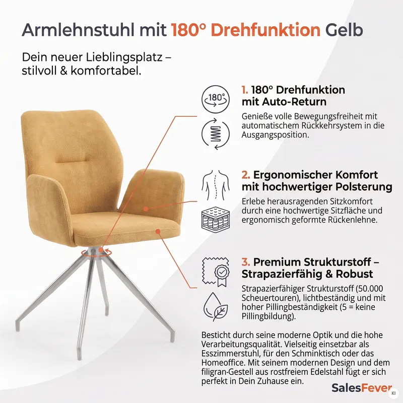 Armlehnstuhl mit 180° Drehfunktion, gelb, Ansicht 8