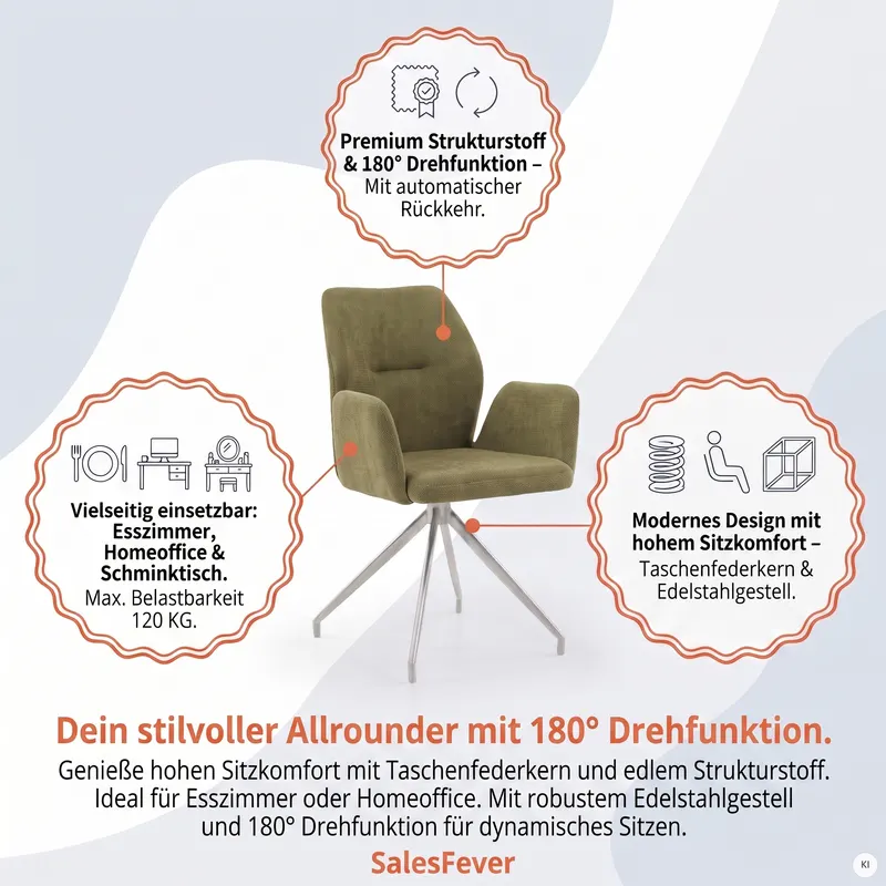 Armlehnstuhl mit 180° Drehfunktion Grün, Ansicht 10