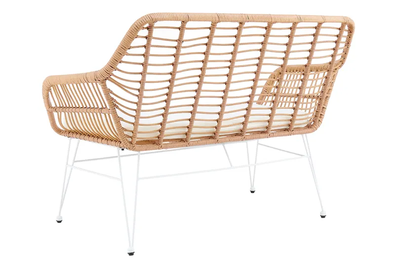 Sitzbank Rattanoptik natur mit weißem Metallgestell, Ansicht 3