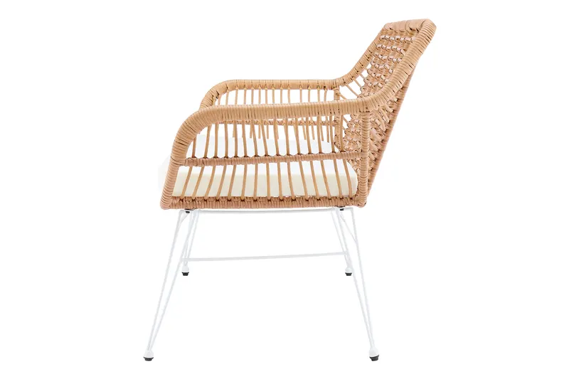 Sitzbank Rattanoptik natur mit weißem Metallgestell, Ansicht 4