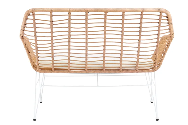 Sitzbank Rattanoptik natur mit weißem Metallgestell, Ansicht 5