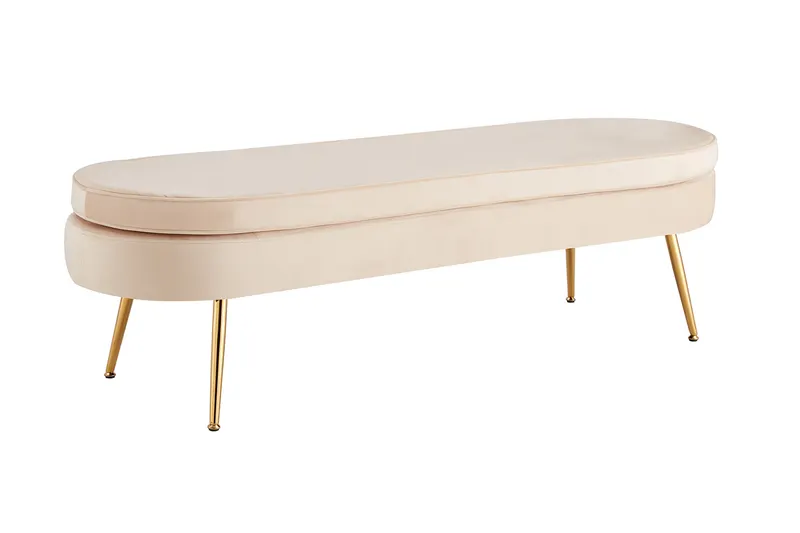 Sitzpouf oval lang aus Samt Beige, Ansicht 2