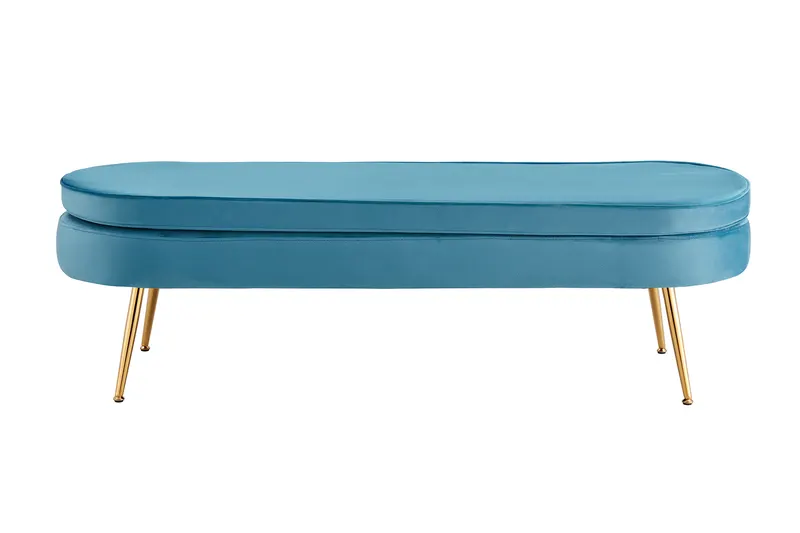 Sitzpouf oval lang aus Samt Blau, Ansicht 1