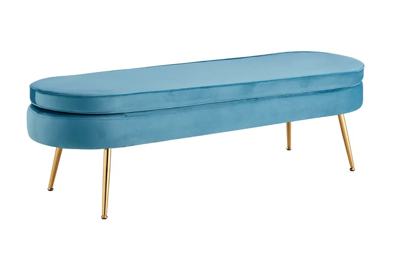 Sitzpouf oval lang aus Samt Blau, Ansicht 2