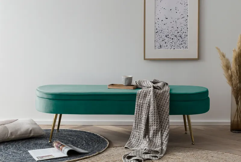 Sitzpouf oval lang aus Samt Grün, Ansicht 3