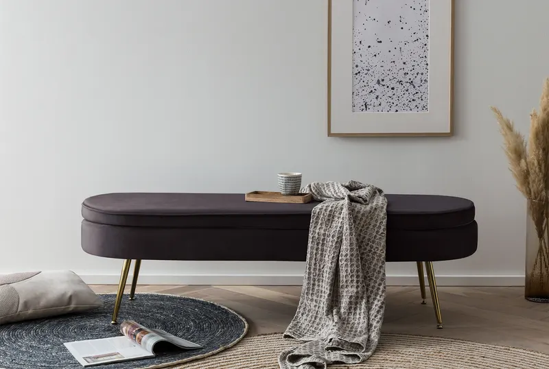 Sitzpouf oval lang aus Samt Schwarz, Ansicht 3