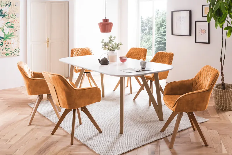 Essgruppe 5-teilig, 180 × 90 cm, Weiß und Gold, Ansicht 1