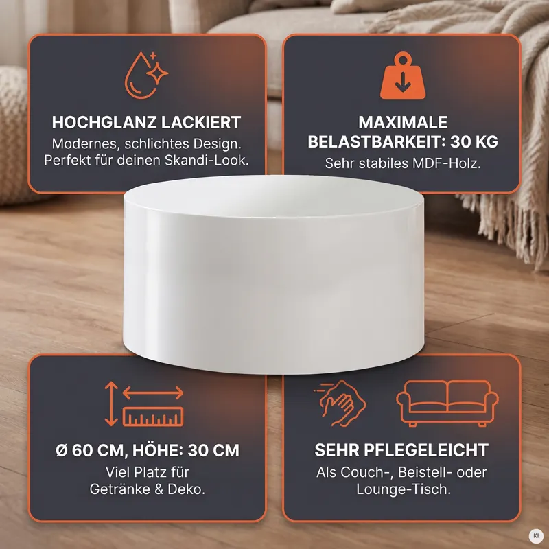 Couchtisch Ø 60 cm rund weiß, Ansicht 3