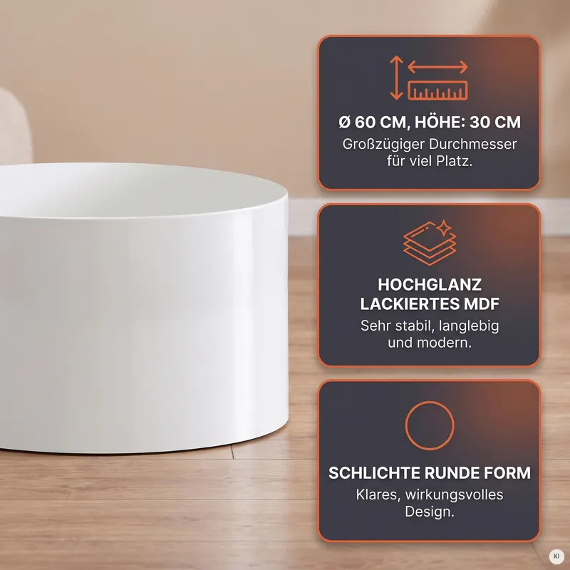 Couchtisch Ø 60 cm rund weiß, Ansicht 4