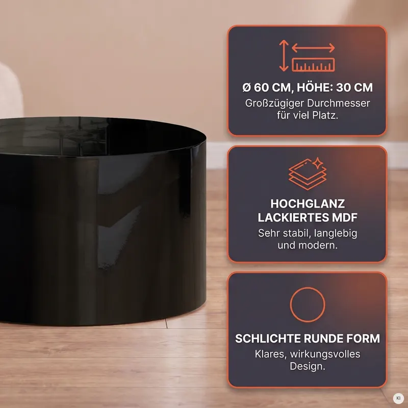 Couchtisch Ø 60 cm rund schwarz, Ansicht 4