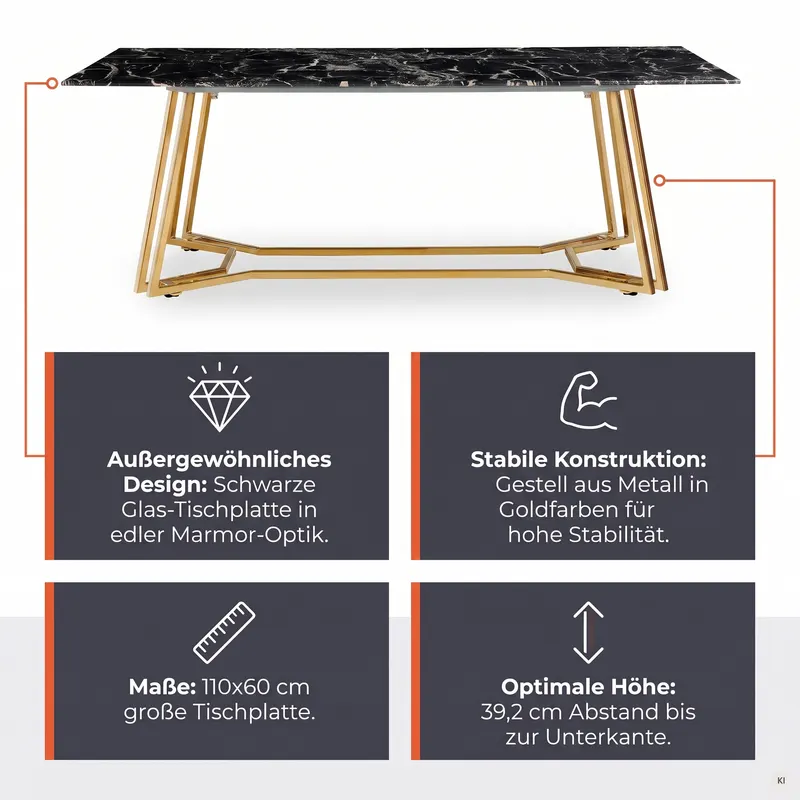 Couchtisch 110 × 60 cm, Schwarz/Gold, Ansicht 7