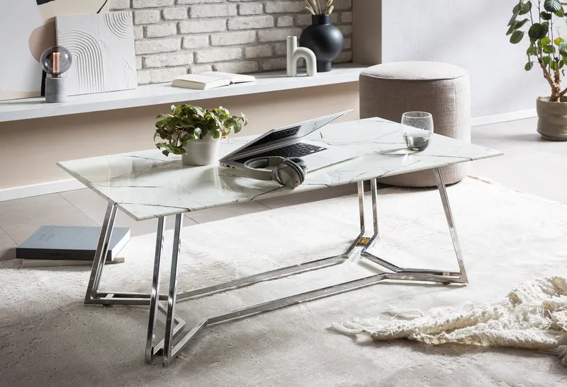 Couchtisch 110 × 60 cm, Weiß/Chrom, Ansicht 5