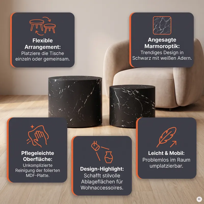 Couchtisch 2er-Set in Schwarz, Marmoroptik, Ansicht 7