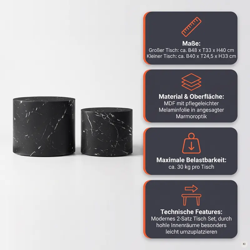 Couchtisch 2er-Set in Schwarz, Marmoroptik, Ansicht 8
