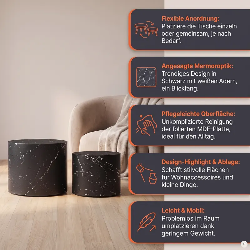Couchtisch 2er-Set in Schwarz, Marmoroptik, Ansicht 9