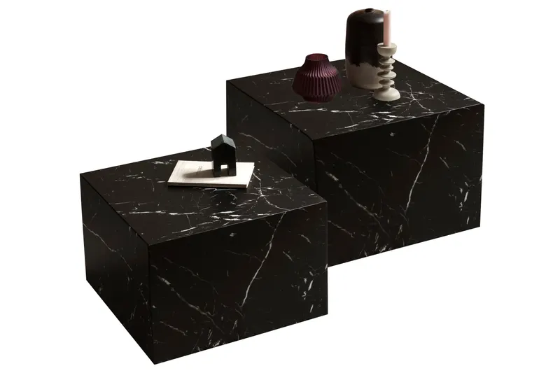 Couchtisch-Set in schwarzer Marmoroptik, Ansicht 1