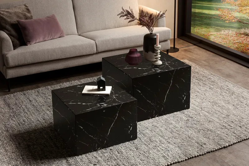 Couchtisch-Set in schwarzer Marmoroptik, Ansicht 2