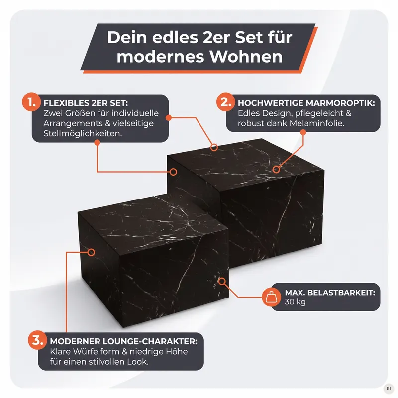 Couchtisch-Set in schwarzer Marmoroptik, Ansicht 4