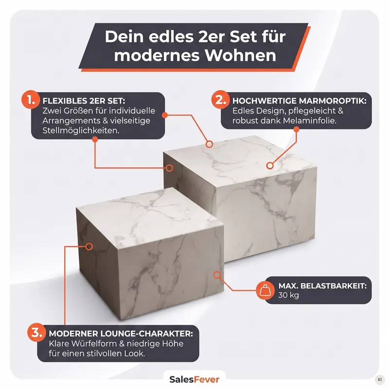 Couchtisch-Set in weißer Marmoroptik, Ansicht 4