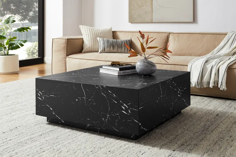 Couchtisch 90 × 90 cm, Schwarz in Marmoroptik, Ansicht 6