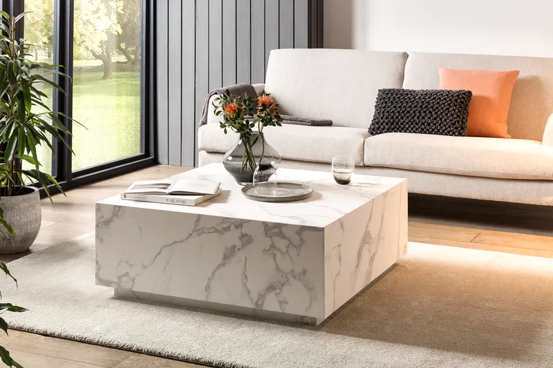 Couchtisch 90 × 90 cm, Weiß in Marmoroptik, Ansicht 2