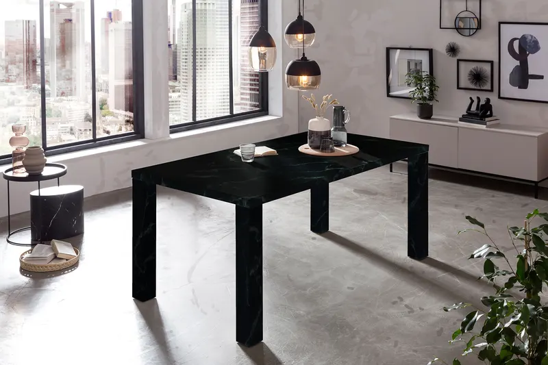 Esstisch 180 × 90 cm, Schwarz in Marmoroptik, Ansicht 2