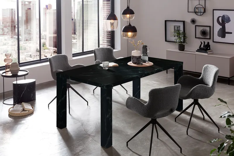 Esstisch 180 × 90 cm, Schwarz in Marmoroptik, Ansicht 3
