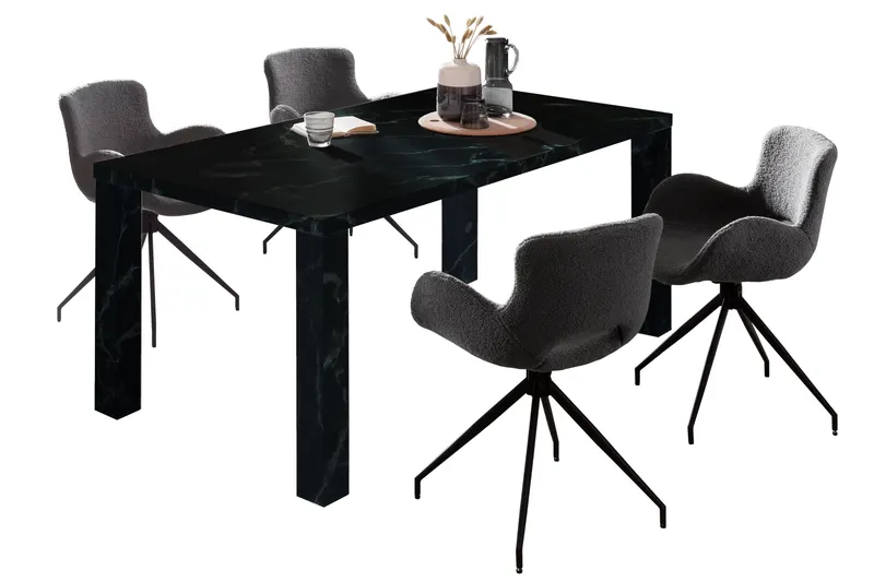 Esstisch 180 × 90 cm, Schwarz in Marmoroptik, Ansicht 5