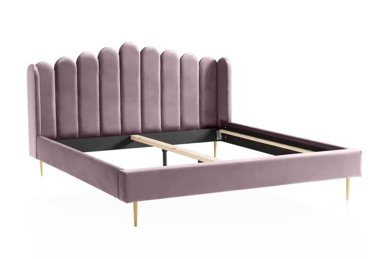 Arielle Muschelbett aus Samt 140 × 200 cm, Rose/Gold