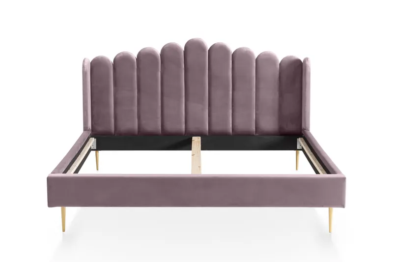 Muschelbett aus Samt 140 × 200 cm, Rosa/Gold, Ansicht 2