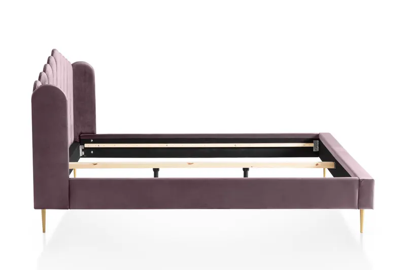 Muschelbett aus Samt 140 × 200 cm, Rosa/Gold, Ansicht 3