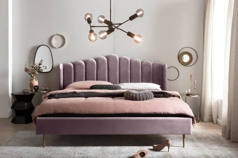 Muschelbett aus Samt 140 × 200 cm, Rosa/Gold, Ansicht 5