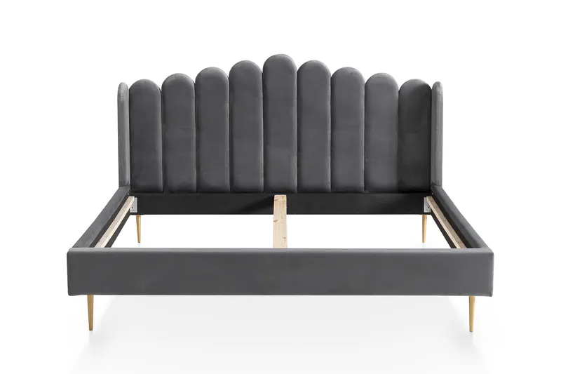 Muschelbett aus Samt 180x200 cm, Grau/Gold, Ansicht 1