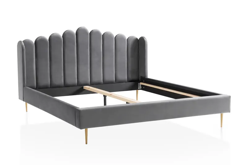Muschelbett aus Samt 180x200 cm, Grau/Gold, Ansicht 2