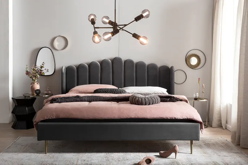 Muschelbett aus Samt 180x200 cm, Grau/Gold, Ansicht 5