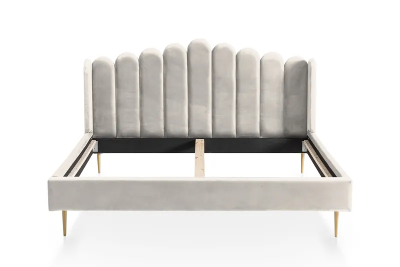 Muschelbett aus Samt 140 × 200 cm, Beige/Gold, Ansicht 2