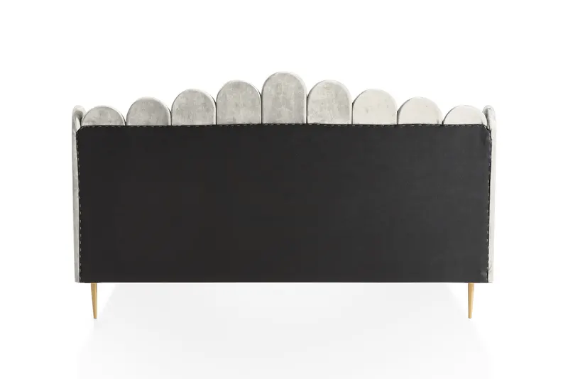 Muschelbett aus Samt 140 × 200 cm, Beige/Gold, Ansicht 4