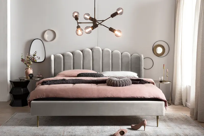 Muschelbett aus Samt 140 × 200 cm, Beige/Gold, Ansicht 5