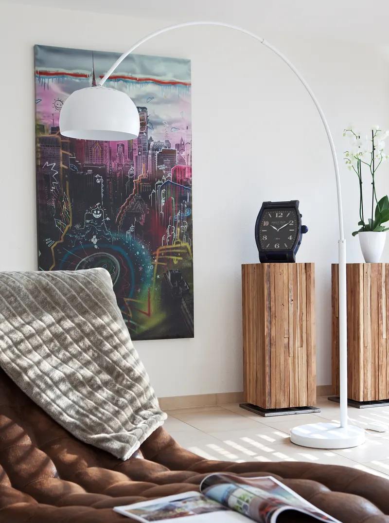 Bogenlampe 195 cm weiß mit Marmorsockel, Ansicht 2