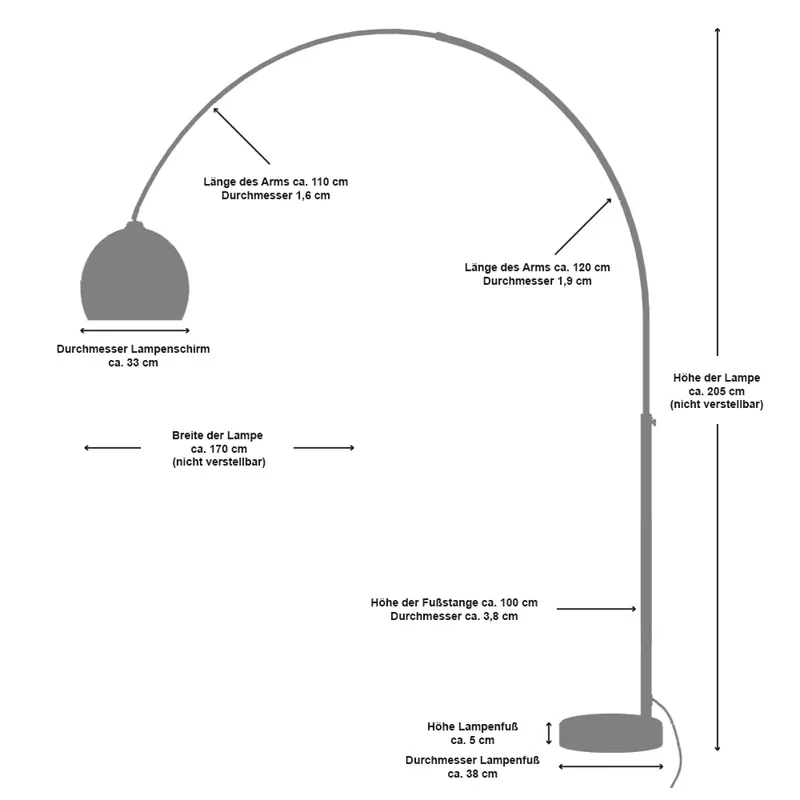 Bogenlampe 195 cm weiß mit Marmorsockel, Ansicht 4
