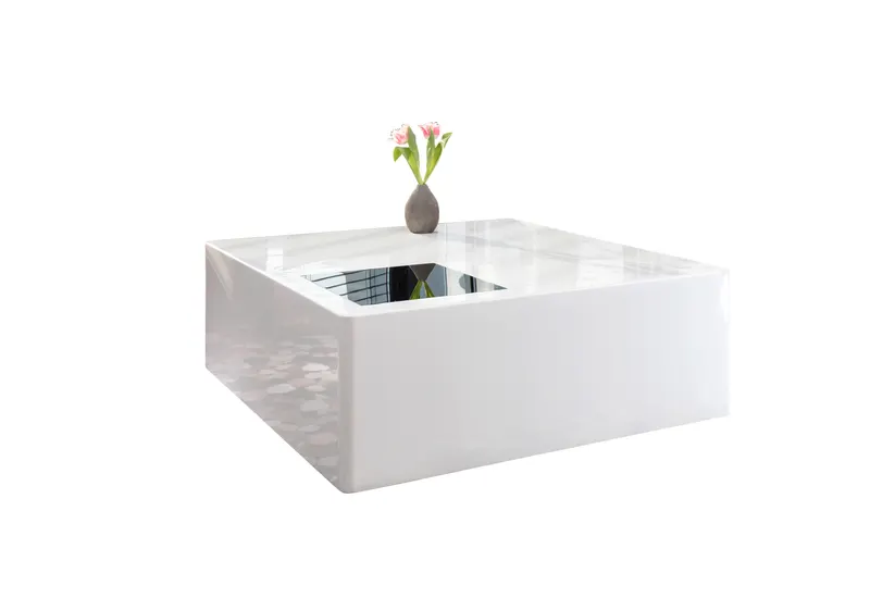 Couchtisch 100 x 100 x 40 cm weiß mit Schwarzglas