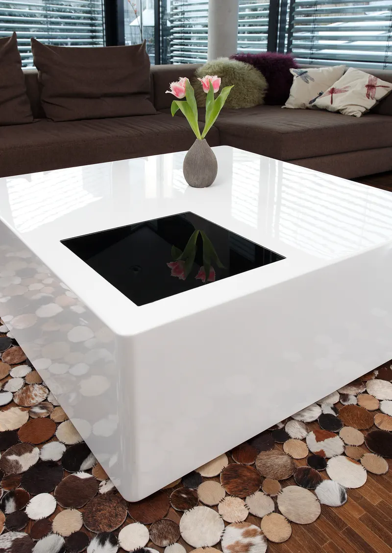 Couchtisch 100 x 100 x 40 cm weiß mit Schwarzglas, Ansicht 3