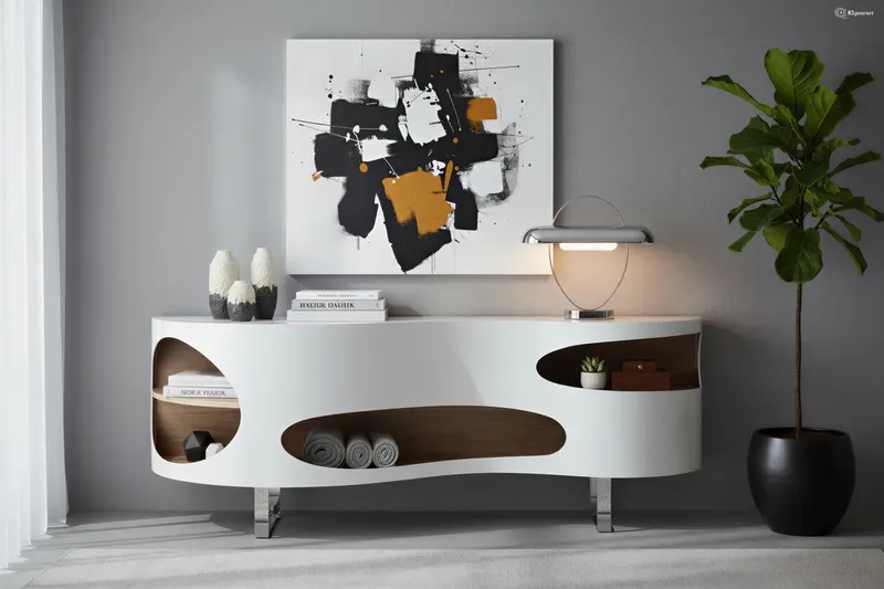 Sideboard 200 × 50 cm, weiß/Walnuss, Ansicht 3