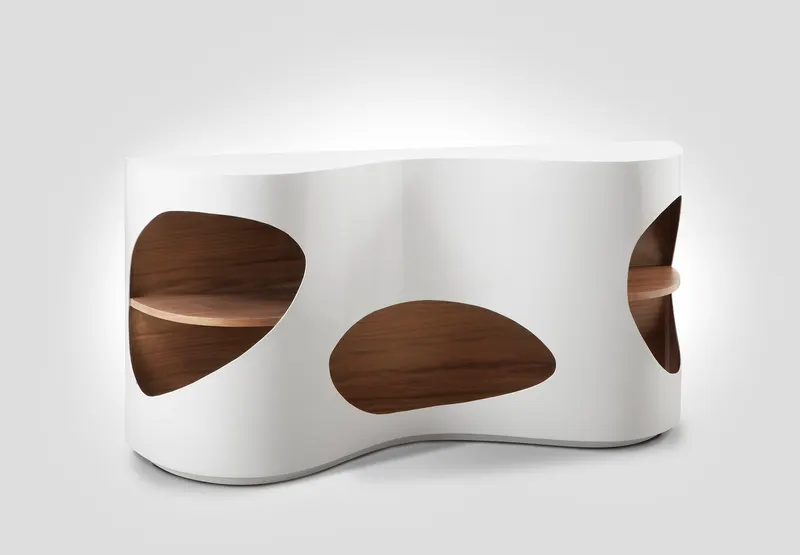 Sideboard 150x40x75 cm weiß/Walnuss, Ansicht 2