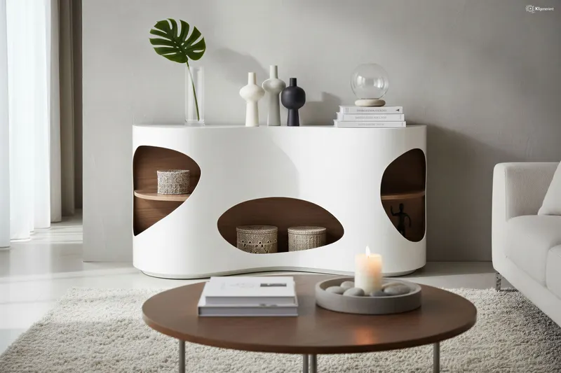 Sideboard 150x40x75 cm weiß/Walnuss, Ansicht 4